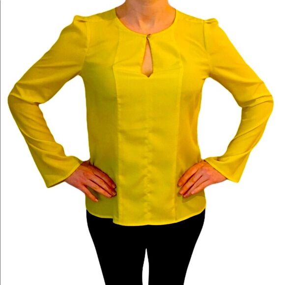 The Limited Yellow Scoop Neck Gold Button Blouse - Picture 4 of 14